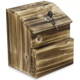 CE Compass Wooden Lockable Suggestion Box with Key Lock Lid, Wall Mounted or Free Standing