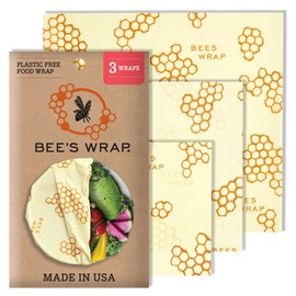 Bee's Wrap Reusable Beeswax Food Wraps Made in the USA, Eco Friendly Beeswax Food Wrap, Sustainable Food Storage Containers, Organic Cotton Food Wraps, Assorted 3 Pack (S, M, L), Honeycomb Pattern