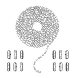 DLHMBOQ 120" Ceiling Fan Pull Chain Extender - Stainless Steel Ball Chain with 12 Connectors, Adjustable Length for Fan/Light Fixtures, Lamp, Curtains, Dog Tags (3mm Bead Diameter, Cut-to-Size)