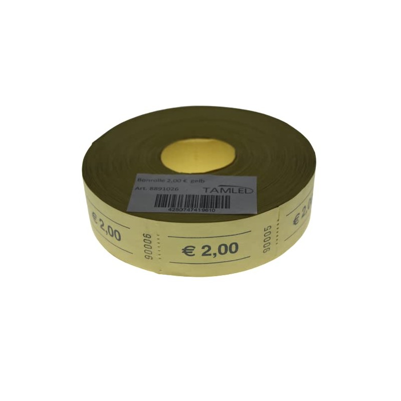 TAMLED Euro 2.00 receipt roll, yellow, 1000 perforated tear-offs