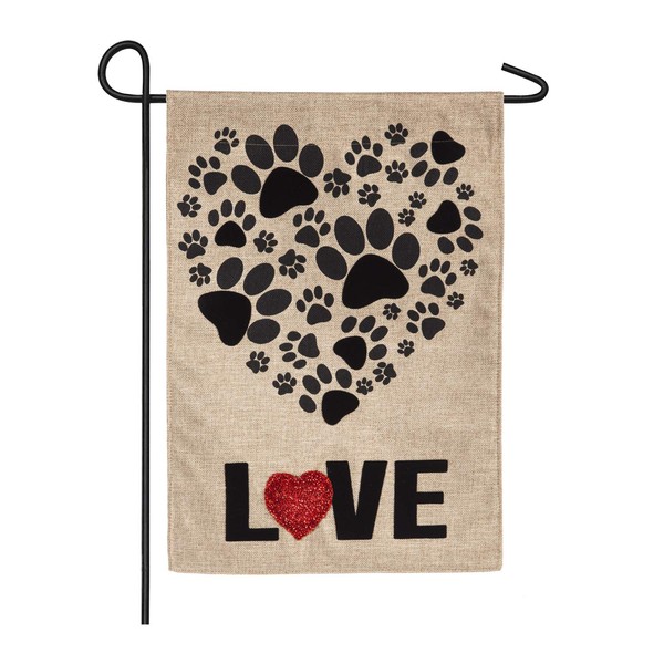 Paw Prints Heart Garden Burlap Flag - 13 x 1