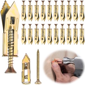 Mxxipp 20pcs Self-Drilling Drywall Anchors with Screw, Zinc Plated Steel Drywall Anchors and Screws Kit, Heavy Duty No Drill Dry Wall Expansion Screw for Hanging Frames Wall Lamps Curtains- Gold
