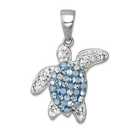 JewelryWeb 21mm 925 Sterling Silver Rhodium Plated Polished Crystal Turtle Pendant Necklace 667 Inch-Pendant for Women