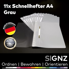 signz SIGNZ Schnellhefter DIN A4, stabil, 11 Stück, grau, transparenter Deckel, CO2-neutral hergestellt, aus recycelbarem Kunststoff (PP), FSC Mix 70%, made in Germany