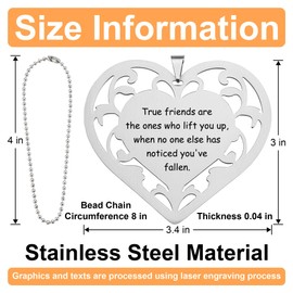 True Friends Lift You Up Heart Ornament, Stainless Steel Hanging Decoration with Laser Engraving, Friendship Gift for Women Men, Birthday, Christmas, Farewell Keepsake, CHC658