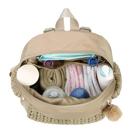 SEWBOO Diaper Bag,Newborn Baby Backpack,Waterproof and Stylish Travel Back Pack with Changing Pad for Women and Girls (Beige)