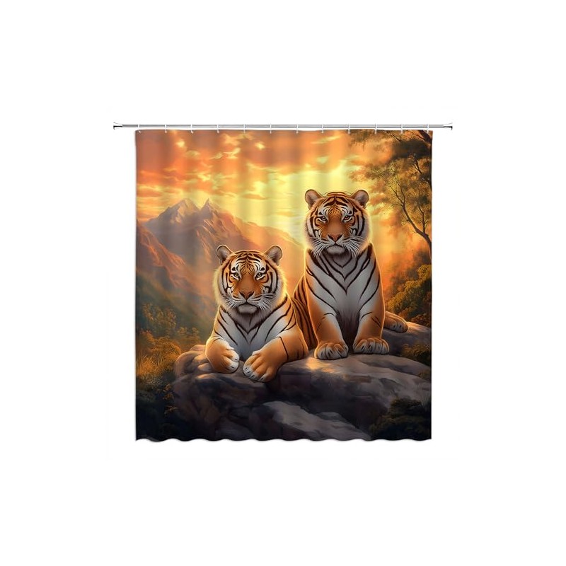 Tiger Shower Curtain African Wildlife Animal Mountain Laying Under Stone