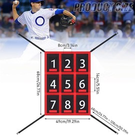 Leanockesa Waterproof Adjustable Baseball Strike Zone Target Net, 26.8x19.3in Numbered 9-Hole Pitching Trainer for Softball & Baseball Training, Sports Equipment Accessories
