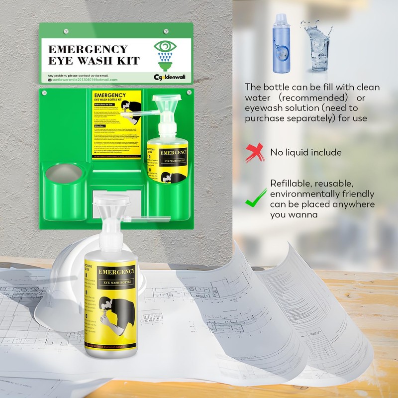 CGOLDENWALL Eye Wash Station Portable Emergency Eye Wash Kit, Wall