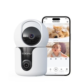 COOAU 2026 2 Lenses, 2 Locations in 1 Security Camera, 2 Lenses, Up/Down 6MP Pet Camera, Indoor, 360° Automatic Cruising, Surveillance Camera, Indoor, Up/Down Tracking, Two-Way Calls, AI Sensor, Infrared Night Vision, Pet Surveillance, 2.4G/5G Wi-Fi, Eld