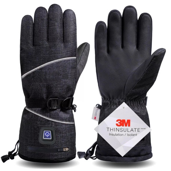 Branded Heated Gloves - Waterproof, All Black, Multiple Heat Settings,