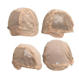 Double Lace Wig Cap for Making Wigs with Adjustable Straps on the Back Swiss Lace Hairnet (Medium 22.5inch, Beige)