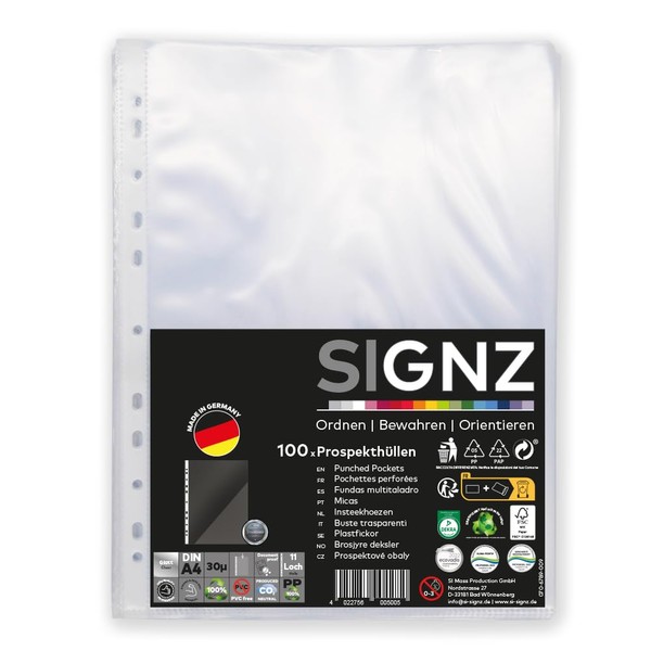 SIGNZ Document Wallets (DIN A4, 30 my), Pack of 100,