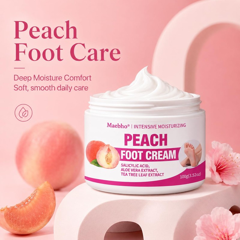 Peach Foot Cream for Dry Rough Feet, Moisturizing Heel Cream