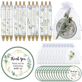 Chuangdi 50 Sets Baby Shower Favors Gifts for Guests Includes 50 Pcs Ballpoint Pens, Thank You Cards and Organza Bags(Greenery)