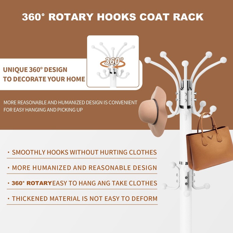 Waavryee Modern Metal Coat Rack Stand, 360°Rotary Coat Rack Freestanding