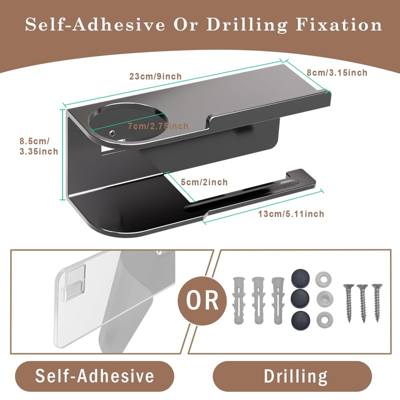 Toilet Paper Holder Wall Mount - Strong Adhesive or Screw