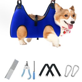 VBUY Dog Grooming Hammock Grooming Harness for Small Dogs Pet Grooming Hammock with Nail Clippers/Nail File/Comb Breathable Dog Nail Harness Hanging for Nail Trimming,Ear,Eye Care Home Grooming Set