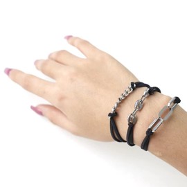 IKDAY Pulsera De Lazos Para El Cabello Con Eslabones De Cadena De Metal Elástico Beige, Muñequeras Que Se Ven Lindas En Tu Muñeca Y Geniales En Tu Cabello (Plata-3 Detalles De Metal) Negro