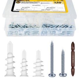 Mywish Self Drilling Drywall Anchors Screws, 150CS 13x32mm,15x32mm,13x42mm Plastic Wall Anchors for Drywall, 3 Sizes Heavy Duty Dry Wall Anchors and Screws Kit Holds Up to 75Lb