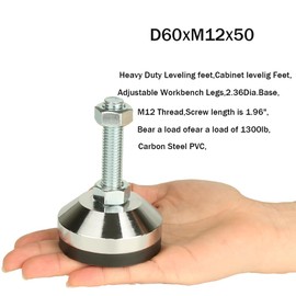 MUHOUZHINANG Heavy Duty Leg levelers ， Leveling Legs 2.36" Dia Base,Adjustable feet levelers M12 Thread, 1300 Lb Capacity,Capacity for Workbench, Machine, Cabinet (D60xM12x50,4 Pcs, Black)