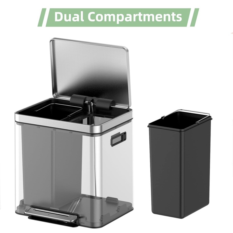 COZONY 10.6 Gallon/40L Dual Trash Can, Stainless Steel Kitchen Waste