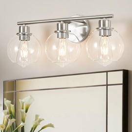Lanmate Bathroom Light Fixtures Over Mirror 3-Lights Bathroom Vanity Light with Clear Globe Glass Shade 22 inch Modern Brushed Nickel Vanity Lights Wall Sconce Lighting for Bath
