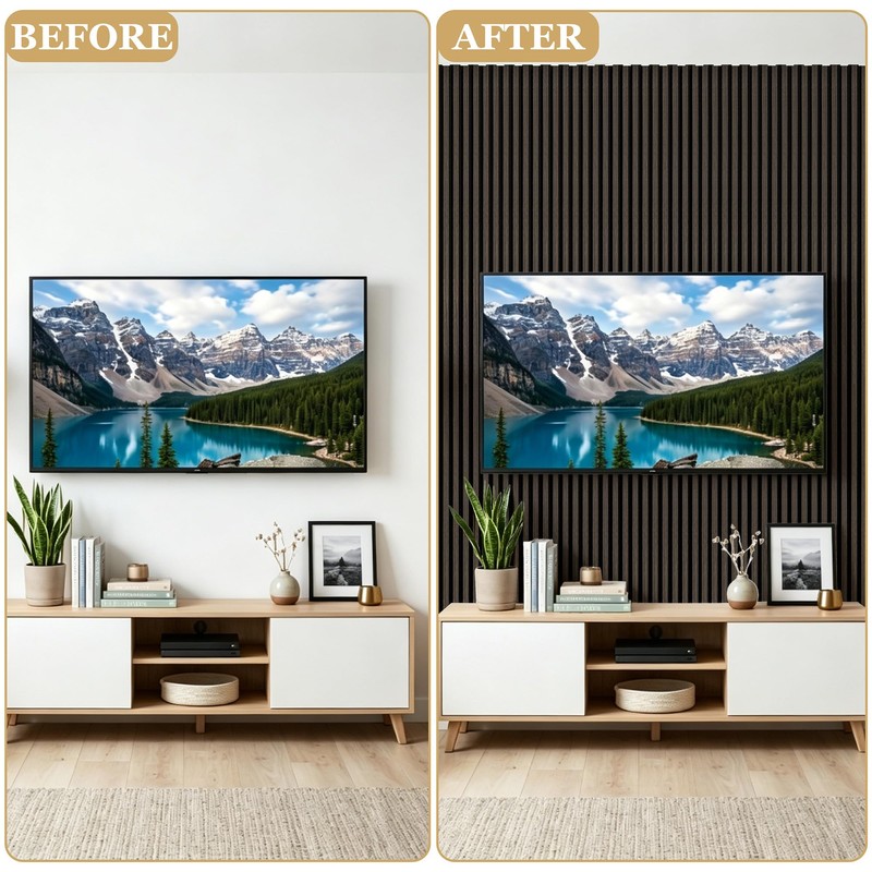 KERRAM 4-Pack Wood Veneer Acoustic Wall Panels Decorative Acoustical Panel