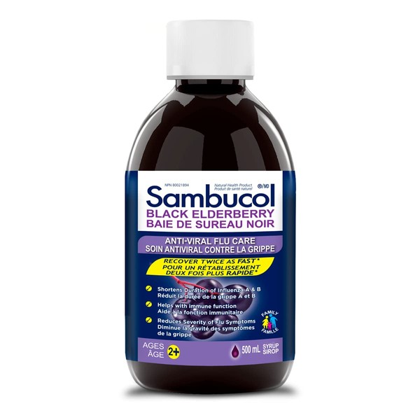 Sambucol Black Elderberry Anti-Viral Flu Care Syrup | Quickly Relieves Cold & Flu Symptoms | Immune Support & Antioxidant | Ideal for Families | 500 mL