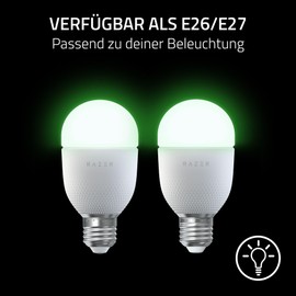 Razer Aether Smart-Glühbirne - LED-Glühbirne für Smart Homes (Verfügbar als E27, Powered by Chroma RGB, Kompatibel zu Matter, Unterstützt Smart Home App)