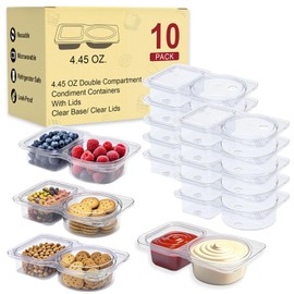 CUNLU Reusable Meal Prep Containers & Snack Box Containers – 2 Compartment Bento Box with Lids, Double Condiment Containers, Portable Snackle Box for Food Storage, Lunch, Travel, Office (Set of 10)