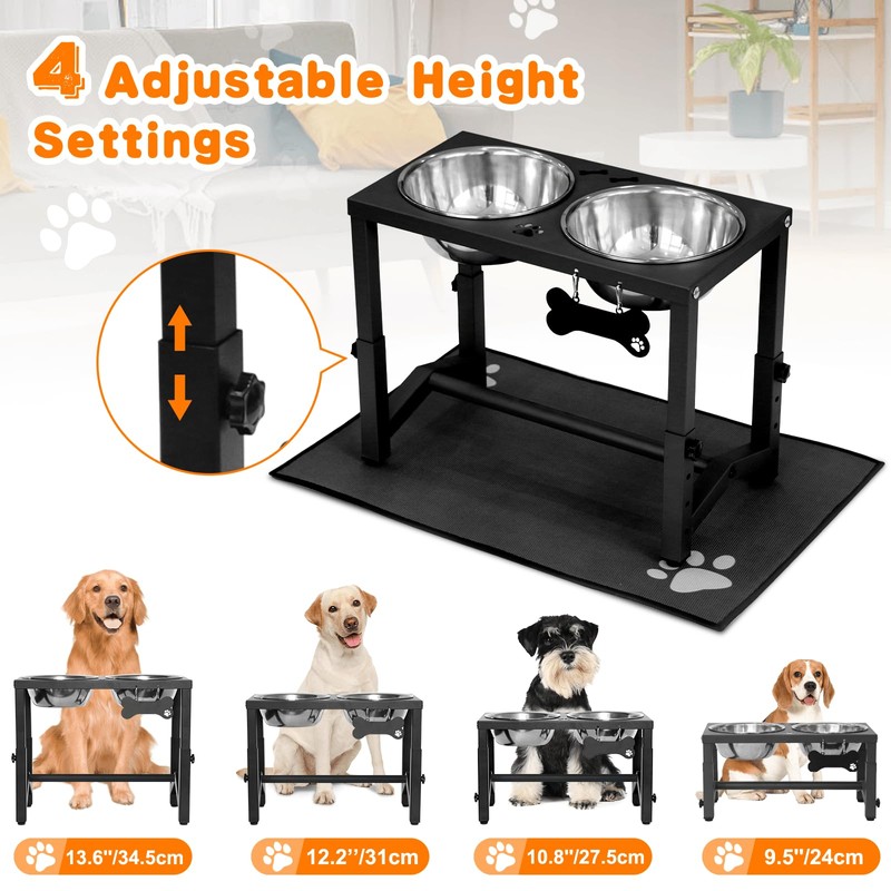 Elevated Dog Bowls, 4 Height Adjustable Metal Raised Bowl Stand