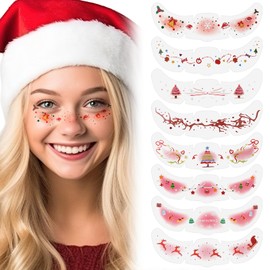8pcs Christmas Glitter Freckles Face Tattoo, 8 Designs Waterproof Cute Sparkle Freckles Christmas Temporary Tattoos for Women Festival Makeup Accessories