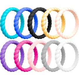 ThunderFit Womens Thin Swivel Silicone Wedding Bands, Stackable Rubber Engagement Rings 2.5mm Wide 2mm Thick - 1/4/8/10 Variety Multipack