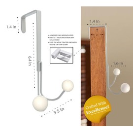 Happy Hooks Overdoor Hanger Hook - Adorable Towel Hooks for Bathrooms Over Door, Over Door Towel Hook. Door Hanger for Kids, Pink Towel Rack, Pink Over The Door Hooks (Light Gray, 2-Pack)