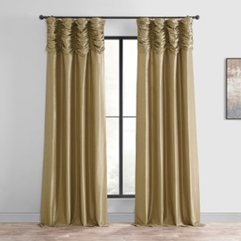HPD HALF PRICE DRAPES Ruched Faux Dupioni Silk Curtains for Living Room 50 X 84 (1 Panel), PDCH-KBS8-84-RU, Flax Gold