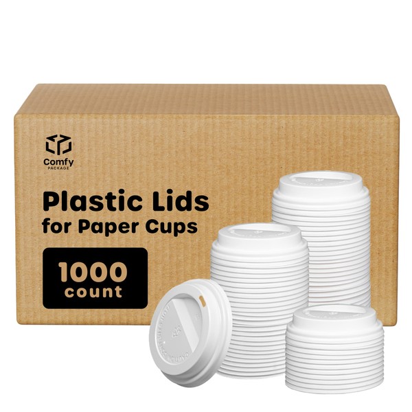 Comfy Package [Case of 1,000] Disposable Plastic Dome Lids for 10, 12, 16, & 20 oz. Paper Hot Coffee Cup - White