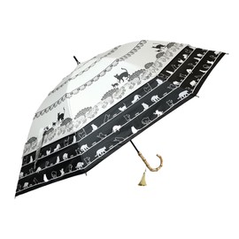 SUGITA,Japan-made Transform Umbrella, Windproof, UV proteciton, Lightweight, Lace＆Cat Print, Bamboo Handle with Tassel 27204 (WHITE)