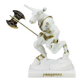 Minotaur with Double Axe Greek Monster Statue Sculpture Cast Marble