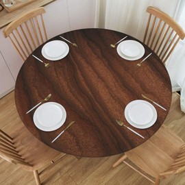 BOXIMIAO Walnut Wood Grain Round Tablecloth with Elastic Edge Table Cover Waterproof Reusable Table Cloth for Holiday Kitchen Party Patio,M(45"-50")