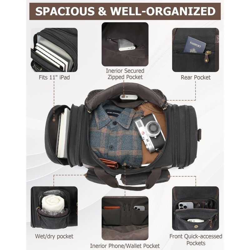 HNCTINNO Duffle Bag for Travel, 50L Carry On Duffle Bag