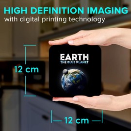 1 x Square Jumbo Size Coaster 12cm Earth The Blue Planet Space Moon Cork Backed MDF Glossy Tea Coffee Accessory #63084