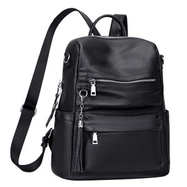 ALTOSY Genuine Leather Backpack Purse for Women Convertible Shoulder bag Soft Crossdody Bag with Laptop Compartment Large (S108 Black)