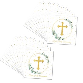 20Pcs for First Holy Communion Decorations Napkins,Sage Green Eucalyptus Cross Cloth Confirmation Party Decoration Memorable Celebrations Centerpiece Decor Table Gifts,for Wedding Tablecloth (White)