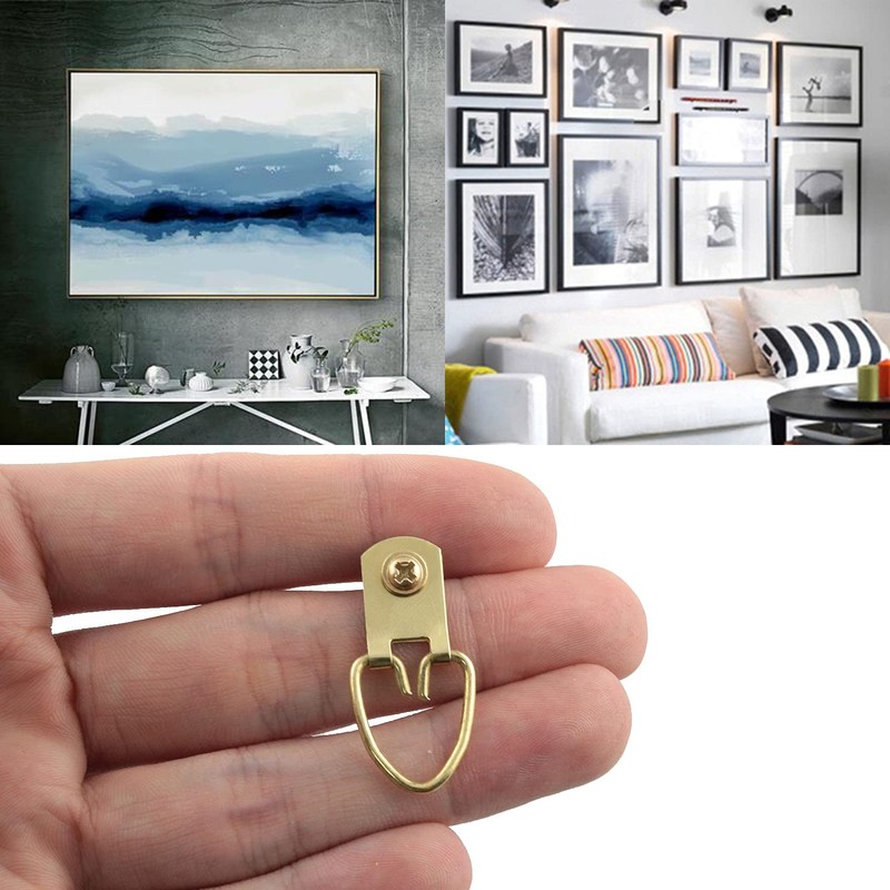 MEETOOT 50pcs D-Ring Picture Hanger 13x32mm Gold Color Single Hole
