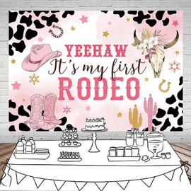 Mocsicka Western Cowgirl Birthday Backdrop My First Rodeo Birthday Decorations Girl Pink Western Country Cowgirl 1st Birthday Banner Photography Background Photo Booth Props(Pink, 8x6ft)