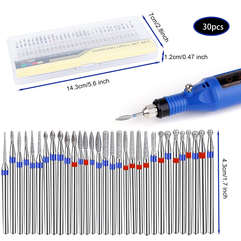 Pack of 30 Nail Drill Bits Diamond Professional Nail Cutter