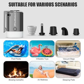 THE WEEKEND Portable Air Pump for Inflatables with Camping Lantern,3.5kPa Tiny Air Mattress Pump with 2000mAh Rechargeable Battery,Inflate Deflate for Sleeping Pads Pool Floats Inflatable Toys (Black)