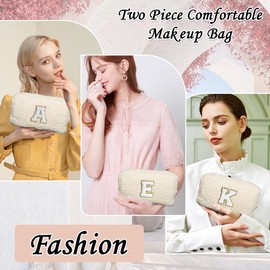 Parima Cosmetic Bag Women Girls Pink Cosmetic Bag Set Travel Cosmetic Bag Makeup Brush Bag Small Makeup Bag with Letters Cosmetic Bag Gifts for Women Teenager Girls Daughter, A-White