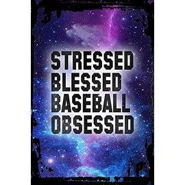Galaxy Inspirational Tin Sign Stressed Blessed Baseball Obsessed Funny Sports Fan and Athlete Metal Wall Art Decor Funny Gift